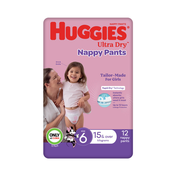 Huggies Ultra Dry Nappy Pants Girls Size 6 (15kg+) 12 pack