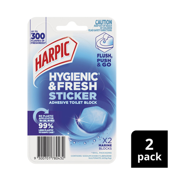 Harpic Hygienic & Fresh Sticker Adhesive Toilet Block Marine 2 pack