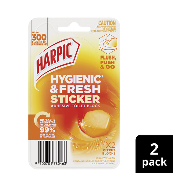 Harpic Hygenic & Fresh Sticker Adhesive Toilet Block Citrus 2 pack