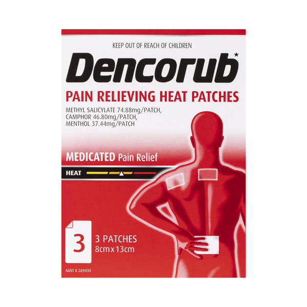 Dencorub Self Adhesive Medicated Pain Relieving Heat Patches | 3 pack