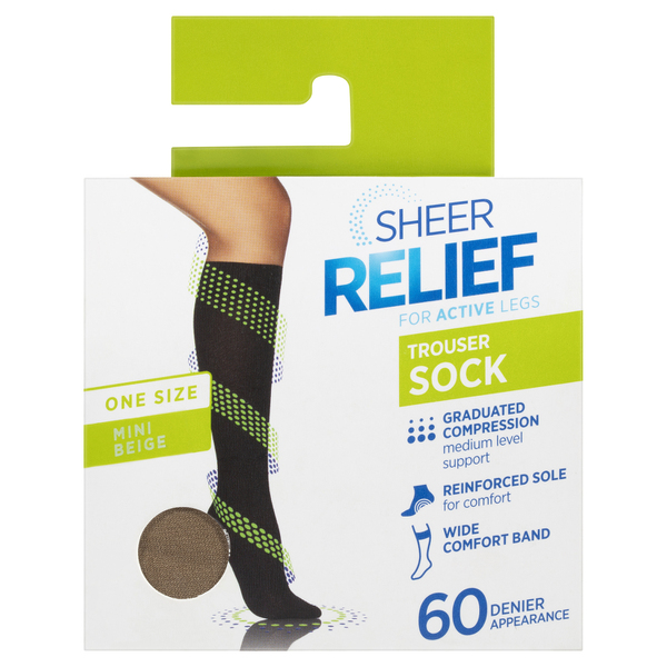 Sheer Relief 33087 OSFA Pantyhose Trouser Sock Beige