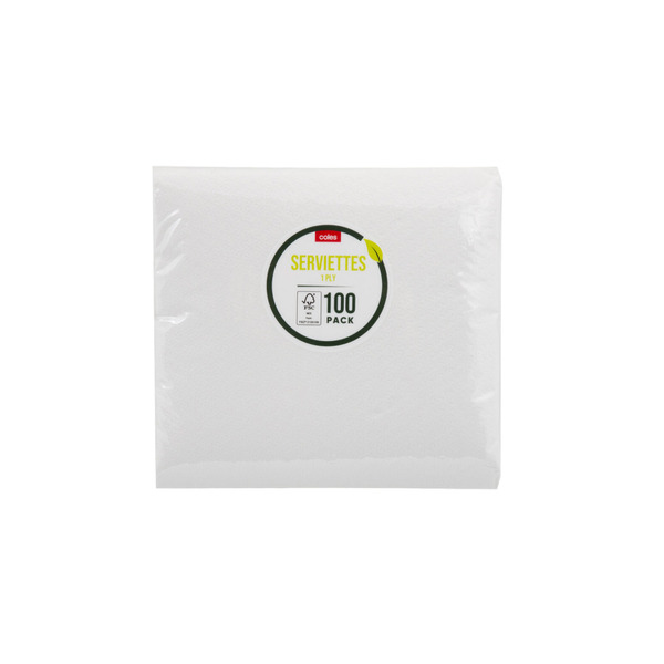 Coles White Serviettes | 100 Pack