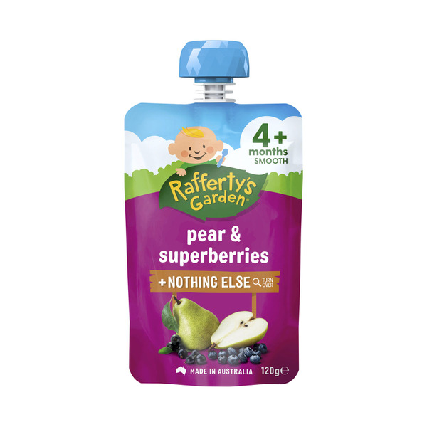 Rafferty's Garden Pear & Superberries Puree and Nothing Else Baby Food Pouch 4+ Months | 120g