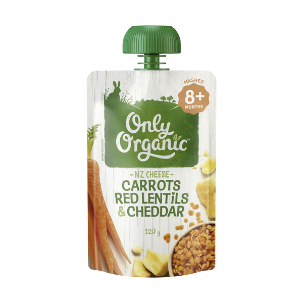 Only Organic Carrots Red Lentils & Cheddar Baby Food Pouch 8+ Months | 120g