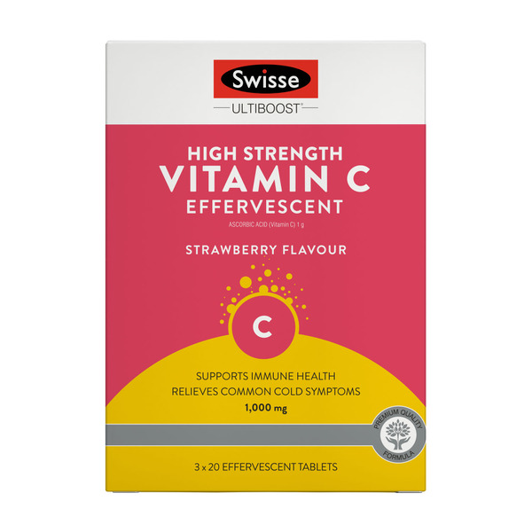 Swisse Ultiboost High Strength Vitamin C Effervescent Supports Immune System Health 60 Tablets