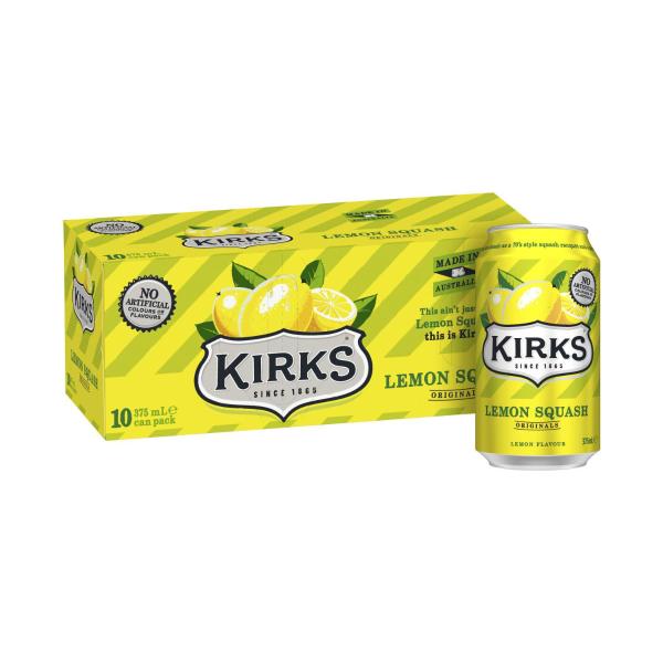 Kirks Lemon Squash Soft Drink 10x375mL