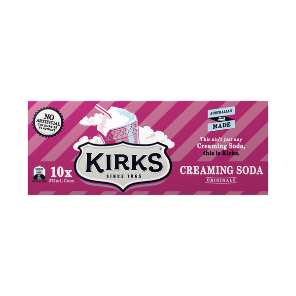 Kirks Creaming Soda Soft Drink Multipack Cans 10 x 375mL