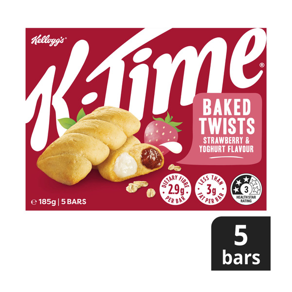 Kellogg's K-Time Baked Twists Strawberry & Yoghurt Flavour Filled Snack Bars 5 pack 185g