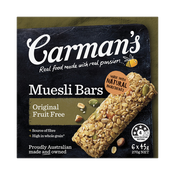Calories in Carman's Original Fruit Free Muesli Bars 6 pack