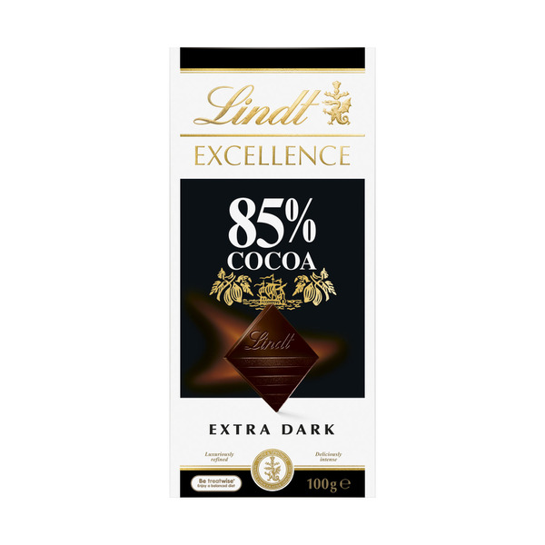 Calories in Lindt Excellence 85% Cocoa Dark Chocolate Block