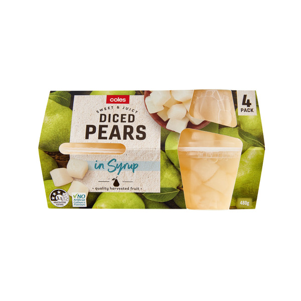 Calories in Coles Diced Pears In Syrup 4 Pack